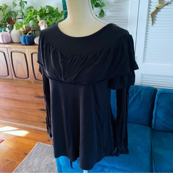 Hailey & Co. Reba Long Sleeve Ruffle Basic Blouse Bohemian Top Black New Medium - Picture 3 of 13